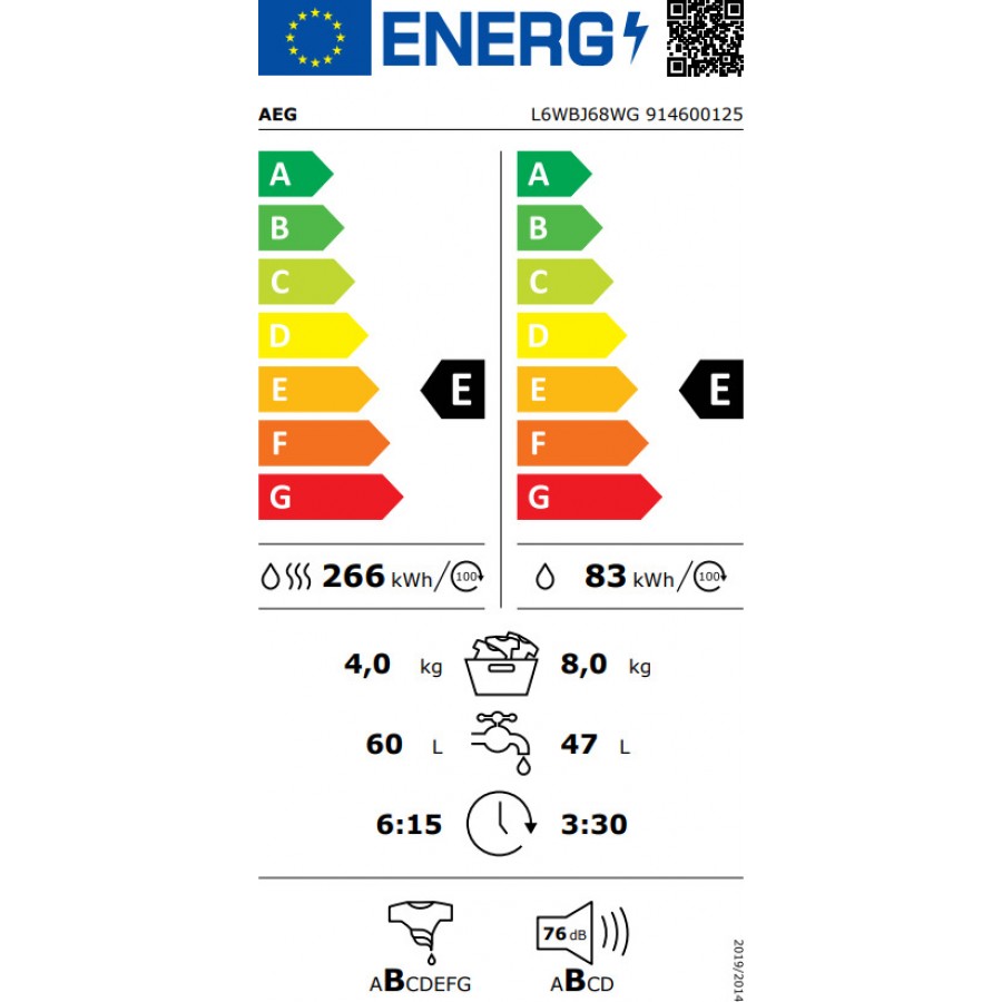AEG L6WBJ68WG Πλυντήριο-Στεγνωτήριο Ρούχων 8kg/4kg Ατμού 1600 Στροφές AEG L6WBJ68WG Πλυντήριο-Στεγνωτήριο Ρούχων 8kg/4kg Ατμού 1600 Στροφές